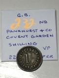 Great Britian Pankhurst & Co Covent Garden Shilling Vf 20mm Copper