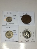 Great Britian 1954 6 Pence Au, 1931 Penny Vf, 1947 Eng Shilling Ef, 1979 5 New Pence Proof