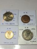 Great Britian 1970 50 New Pence Ch Bu, 1944 1/2 Penny Au, 1964 Scot Shilling Bu, 1942 Florin Vf