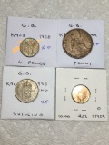 Great Britian 1958 6 Pence Ef, 1944 Penny Ef, 1958 Eng Shilling Ef, 1980 1/2 New Penny Proof
