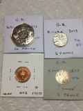 Great Britian 1973 50 Pence Proof, 1979 1/2 New Penny Proof, 2013 5 Pence Ch Bu,