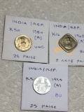 India Republic 1962 (b) 5 Naye Paise Bu, 1994 (b) 25 Paise Bu, 1980 (b) 25 Paise