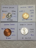 India Republic 1966 (b) Paisa Unc, 1973 (b) 25 Paise Bu, 1964 (b) 3 Paise Bu, 1954 (b) Pice Unc