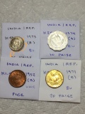 India Republic 1973 (b) 25 Paise Bu, 1974 (b) 10 Paise Bu, 1952 (b) Pice Unc, 1971 (b) 20 Paise Bu