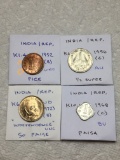 India Republic 1952 (b) Pice Unc, 1956 (c) 1/2 Rupee Au, 1972 (b) 50 Paise 