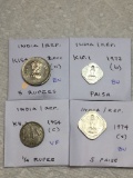 India Republic 2000 (h) 5 Rupees Bu, 1972 (b) Paisa Bu, 1954 (c) 1/4 Rupee Vf, 1974 (c) 5 Paise Bu