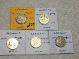 Germany 1 Mark 1967 J Au, 1971 D Bu, 1956 G, & J, 1950 J Vf/ Ef