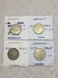 Germany 1 Mark 1961 J Vf, 1956 G Vf/ Ef, 1956 J Vf, 1950 J Ef