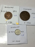 Norway 1897 2 Ore Very Fine(lightly Cleaned), 1943 10 Ore Very Fine