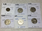 Canada  1907 5 Cents F,1922 5 Cents Vf, 1923 5 Cents Vf, 1929 5 Cents Vf,