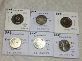 Canada 25 Cent Coins 1917 Silver G, 1965 Silver Vf+,1979 Spec.,1979 Spec, (2) 2022 Ml Ch Bu