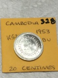 Cambodia 1953 20 Centimes Bu