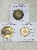 China Empire 10 Cash Vf, China Hunan 20 Cash Vf/f, China Rep. 1942 20 Cents Xf