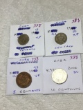  cuba 1915 Centavo Xf,1920 Centavo Xf,1943 5 Centavos Vf,2000 10 Centavos Bu