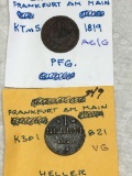 Frankfurt Am Main 1821 Heller Very Good, 1819 Pfg. Ag/g