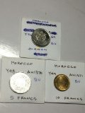 Morocco 1969 Dirham Bu, 5 Francs Bu, 10 Francs Bu
