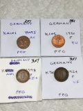 Germany (4 Pfennig Coins) 1949j Au,1950f Bu, 1948 F Xf+, 1924 F Vf