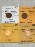 Germany (4pfg Coins) 1968 D Au,1968 D Bu,1968 F Au,1968 J Xf/au