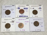 Germany (6-2 Pfg Coins) ,1906 J Vf, 1939 A Au, 1958 D Xf, 1958 D Xf,1958 D Au