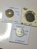 Morocco 1924 25 Centimes Very Fine, 1921 Franc Very Fine, 5 Franc Bu(glue Stain)