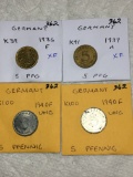  germany (4-5 Pfennig Coins) 1936 F Xf, 1937 A Xf, 1940 F Unc,1940 F Unc,
