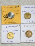  germany (4-5 Pfennig Coins) 1940 F Unc, 1949 G Xf, 1949 G Xf, 1949 J Xf 