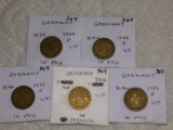 Germany (5-10 Pfg Coins) 1924 F Vf,1924 J Vf,1925 E Vf,1925 G Vf,1929 E Vf