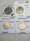 Germany (4-mark Coins) 1963 F Xf/au,1965 F Au,1966 F Xf,1968 D Xf+