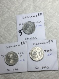 Germany (3) 50 Pfennig Coins 1922 A Unc, 1922 J Unc, 1920 D Au