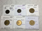 Germany 1875 Pfg Vf,1875 Pfg F,1949 10 Pfg Xf+,1949 10 Pfg Au,1950 10pfg Au+