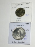 Turkey    1- 2 12 Lira 1973 Ch/bu    1-  