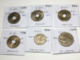 Fiji 4- Penny 1964 Bu, 1965 Bu, 2-1967 Bu,  Shilling 1961 Xf, 20 Cents 1986 Bu