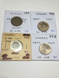 Sweden 50 Ore 1954 Silver Vf, 1963 Bu, 1964 Bu, 1965 Bu