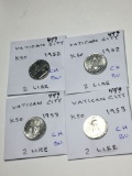 Vatican City 2 Lire 1952 Ch Bu, 1952 Ch Bu, 1953 Ch Bu, 1953 Ch Bu
