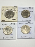 Switzerland 2 Francs  1968 Unc, 1979 Bu, 1981 Bu, 1991 Xf