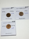 Switzerland Rappen 1931 Unc. 1936 Xf, 1952 Unc
