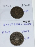 Switzerland 2 Rappen 1890 Vf, 1907 Vf