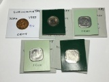 Suriname Cent 1957 Bu, 1979 Ch Bu, 1980 Ch Bu, 1980 Ch Bu,1982 Ch Bu