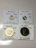 Poland 1961 10 Groszy Extra Fine, 1949 Grosz Bu, 1973 & 1978 20 Zlotych Bu