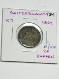 Switzerland 20 Rappen 1859 Fine/ Very Fine