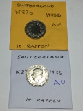 Switzerland 10 Rappen 1933 B Au, 1936 Au