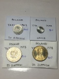 Poland 1962 20 Groszy Au, 1949 Grosz Bu, 1973 & 1978 20 Zlotych Bu
