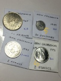New Caledonia 1949 50 Centimes Au, 1949 2 Francs Au / Unc, 1971 2 Francs Bu, 1967 50 Francs Extra F
