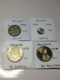 Poland 1929 Zloty Extra Fine, 1949 Grosz Bu, 1973 & 1978 20 Zlotych Bu