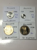 Poland 1982 50 Groszy Choice Bu, 1949 Grosz Choice Bu, 1973 & 1978 20 Zlotych Bu