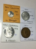 New Caledonia 1949 50 Centimes Bu, 1949 2 Francs Unc, 1994 5 Francs Bu, 1976 100 Francs Extra Fine
