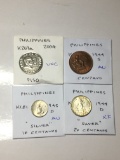 Phillipines 2004 Piso Unc, (2) 1944 Centavo Au, 1945 D 10 Centavos 