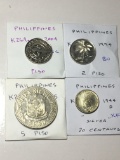 Phillipines 2004 Piso Unc, 1994 2 Piso Bu, 1975 5 Piso Au, 1944 D 20 Centavos 