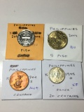 Phillipines 2004 Piso Bu, 2001 5 Piso Bu, 1944 S Centavo Au+, 1945 D 20 Centavos 