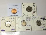 Panama 1968 Centesimo Bu, 1961 5 Centesimos Unc, 1940 2 1/2 Centesimos Very Fine+